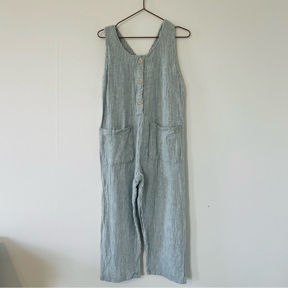 Zara Green and White Linen Jumpsuit